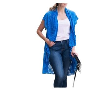 Demdaco City  Ladies Chiffon Short Sleeve Loose Cardigan Wrap On the Go, Blue